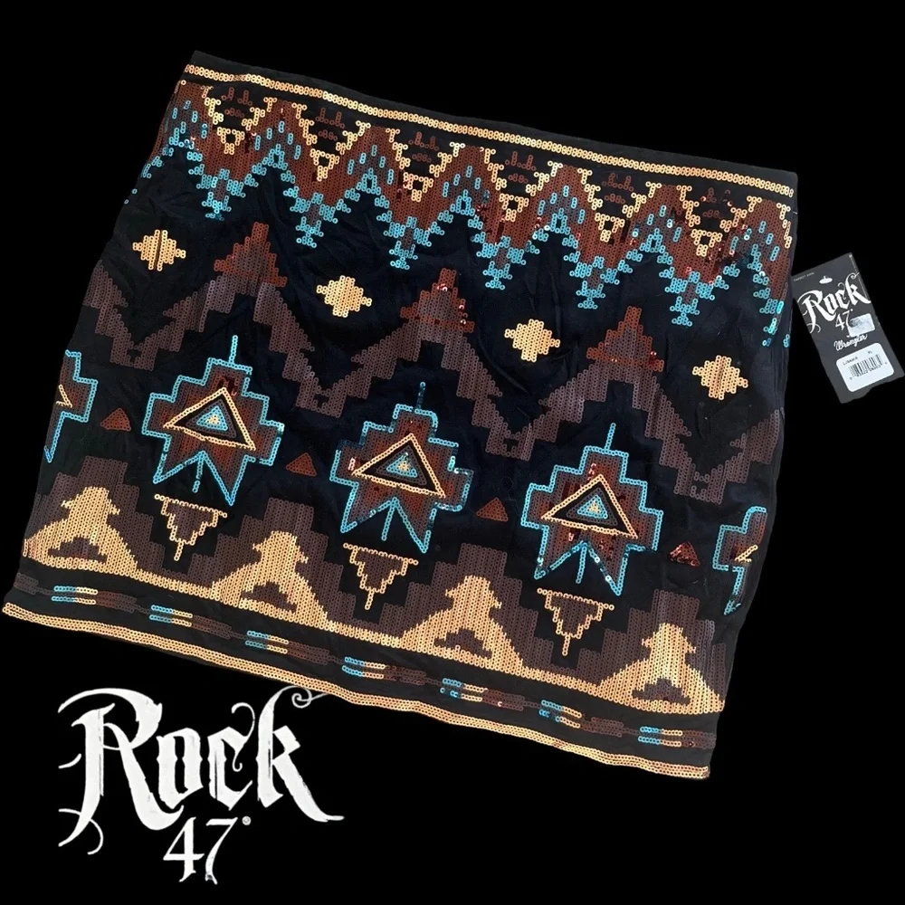 NWT Rock 47 Skirt Size Black Sequin Mini Lined Stretch Festive xl